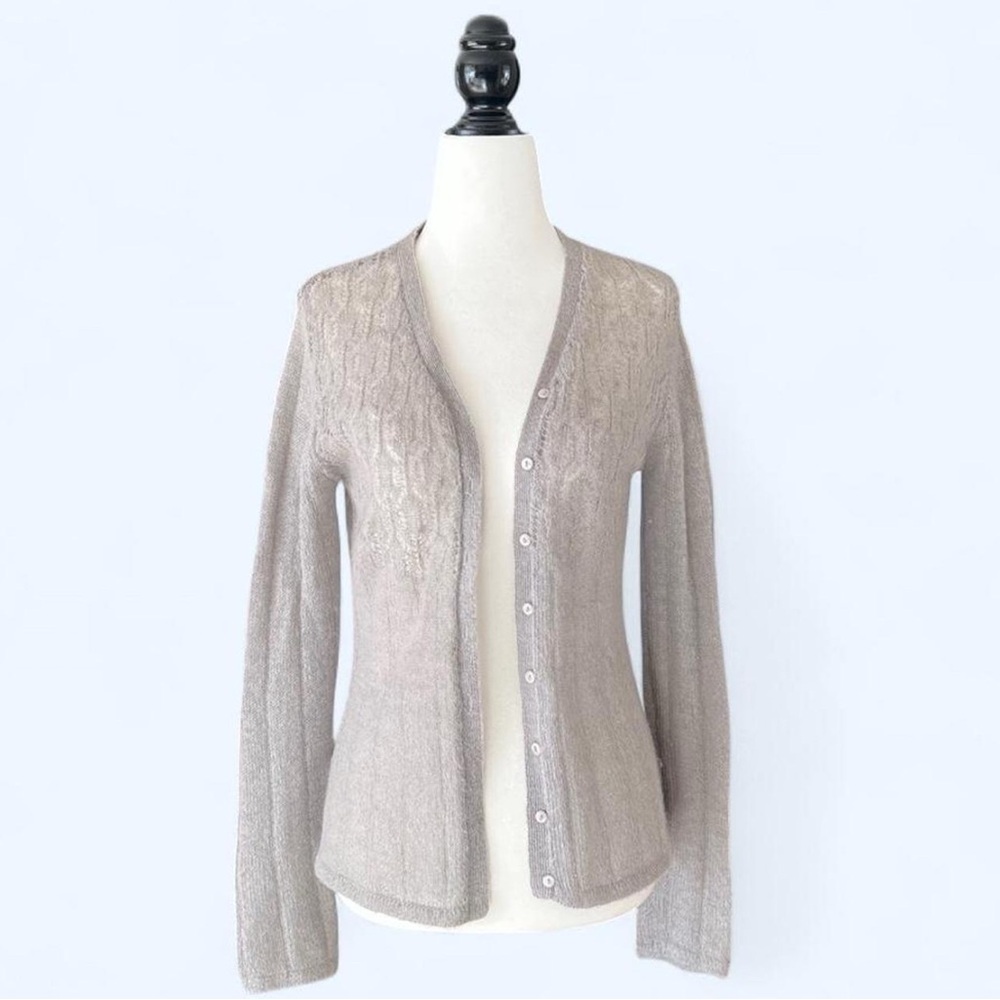 Tristan & Iseut Women’s Light Grey Mohair Cottagecore Preppy Boho Cardigan XS